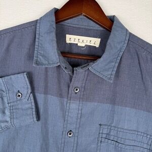 Ezekiel Mens Large Blue Colorblock Long Sleeve Button Up Shirt EL123029